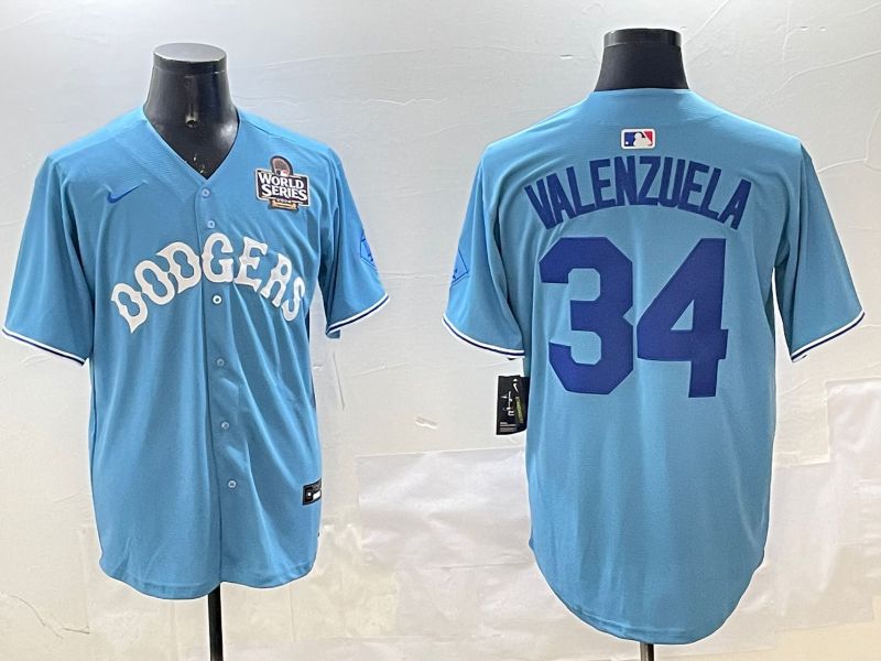 Men Los Angeles Dodgers #34 Valenzuela Light Blue Joint Name 2025 Nike MLB Jersey style 31615->los angeles dodgers->MLB Jersey